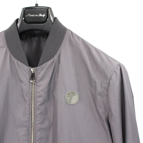Versace Grey Zip Up Lightweight WindbreakerJacket 48 Polyester Bomber Logo Coat - Picture 2 of 7
